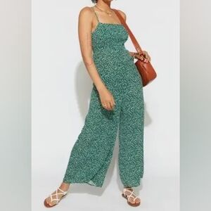Francesca's Audrey Parks Green Jumpsuit w/ Spaghetti Straps Tie Back Cute Flowy